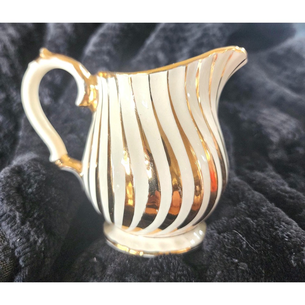 Vintage 1950s Sadler Creamer Milk Jug Gold Swirl English Pottery Mid-Century